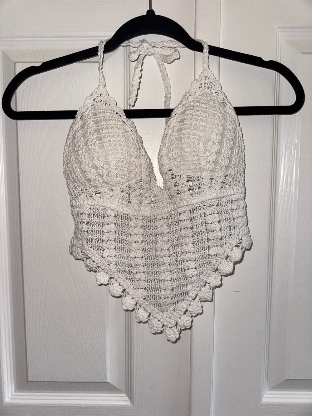 NWOT UO White Boho Crochet Padded Open Back Halter Top